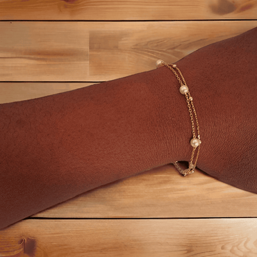 Bracciale con due catene in argento placato oro con perle - C&G di Caprice Toungui