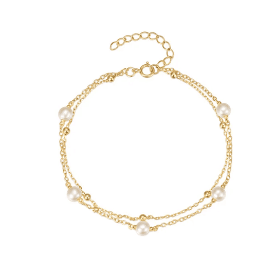 Bracciale con due catene in argento placato oro con perle - C&G di Caprice Toungui