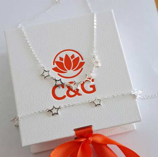 Parure collana bracciale con stelle