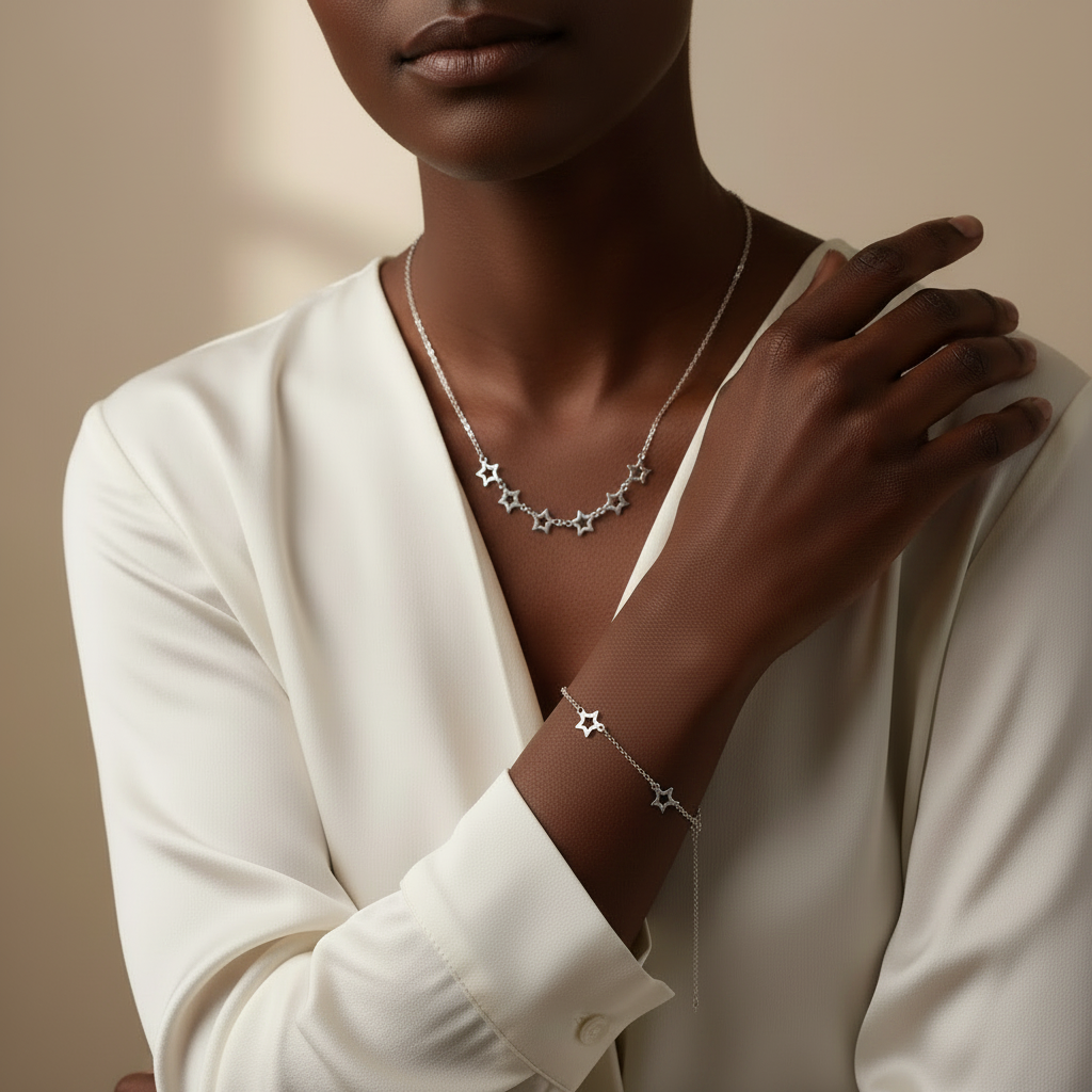 Parure collana bracciale con stelle