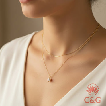 Collana a doppia catena in argento con perla