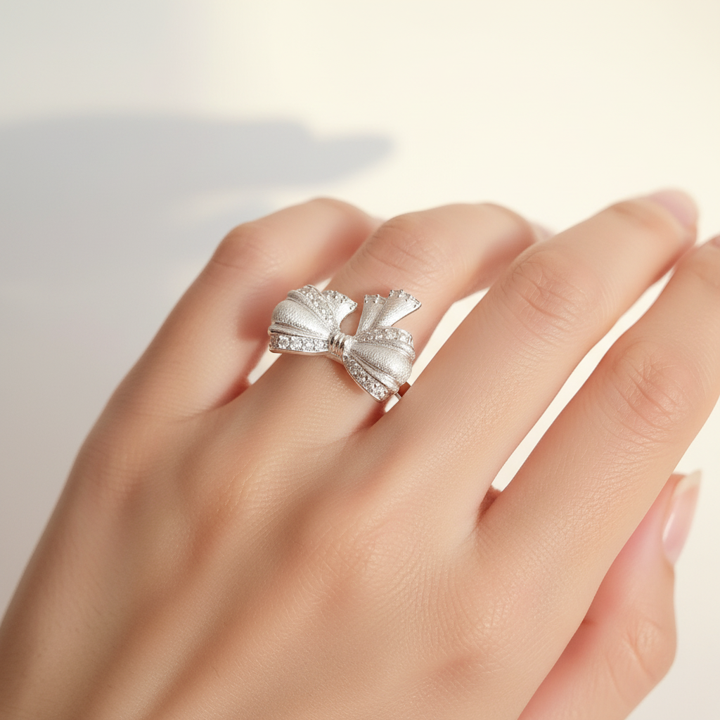 Lovely Bow Ring in 925 Sterling Silver