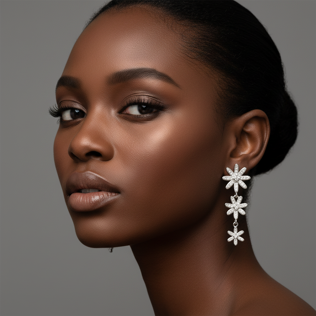 Sparkling Flower Earrings in Sterling Silver