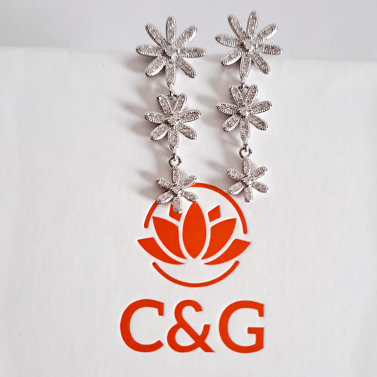 Orecchini a fiori Scintillanti in argento sterling