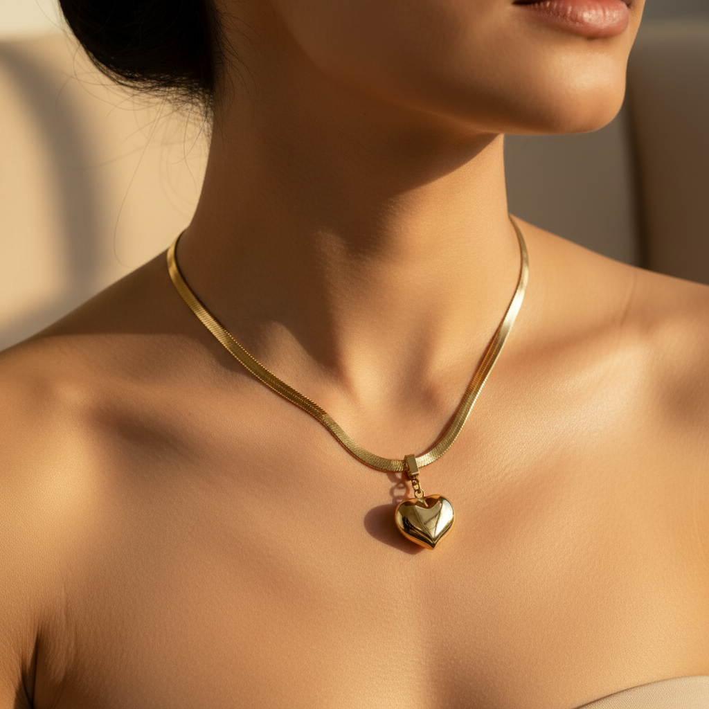 Collana a catena di serpente con pendente a cuore