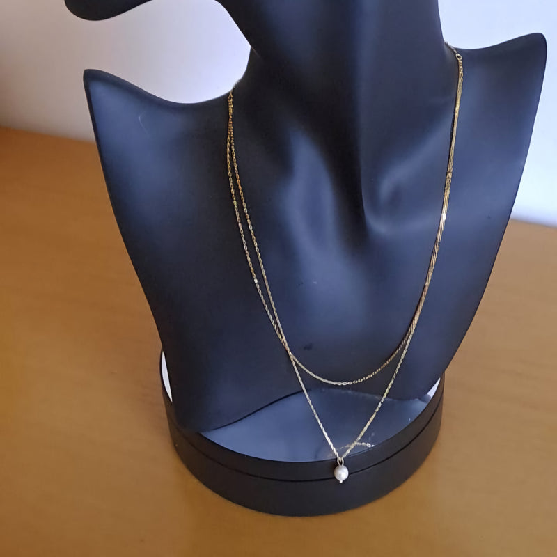 Collana con due catene in argento con perla