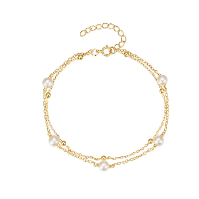 Bracciale con due catene in argento placato oro con perle - C&G di Caprice Toungui 