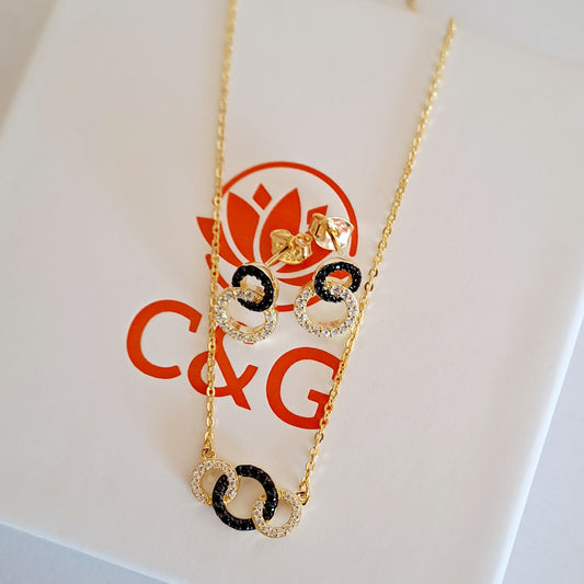 Set di orecchini e collana - cerchi in argento