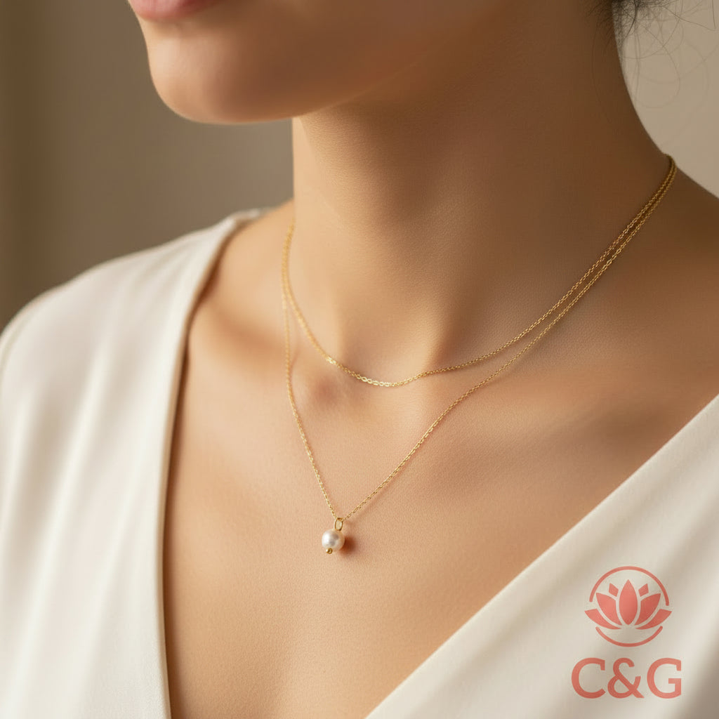 Collana a doppia  catena in argento con perla