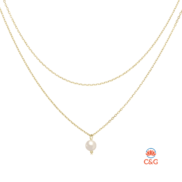 Collana a doppia  catena in argento con perla