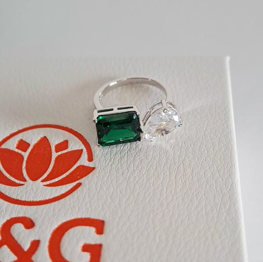 Anello regolabile Eternity argento 925 verde bianco